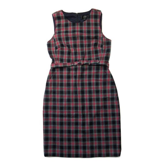 NWT J.Crew Belted Sheath Dress in Red Green Multi Black Steward Tartan Dress 12